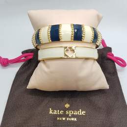 Kate Spade Gold Tone Cream Navy Blue Bangle 2.5"-6" Bundle 2pcs. W/Bag 82.4g