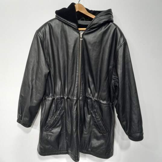 Wilson's Black Leather Long Hooded Coat/Jacket Sie XL image number 1