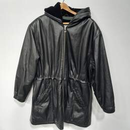 Wilson's Black Leather Long Hooded Coat/Jacket Sie XL