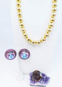 Vintage Bellini By Formart Purple Blue Crystal Earrings w/ Gold Tone & Purple Jewelry 160.3g
