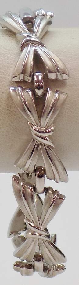 Vintage Crown Trifari Silver Tone Bow Ribbon Panel Bracelet 26.4g