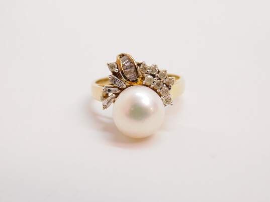 Elegant 14K Yellow Gold Pearl & Diamond Accent Ring 4.9g image number 3