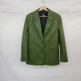 Zara Olive Green Faux Leather Lined Jacket WM Size M
