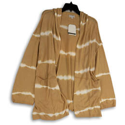 NWT Womens Tan Knitted Tie Dye Pockets Open Front Cardigan Sweater Size M