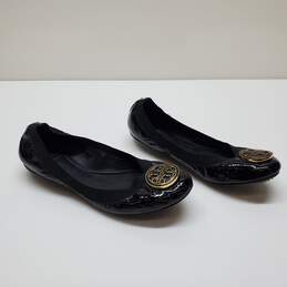 Tory Burch Caroline Black Patent Ballet Flat Shoes Size 7.5