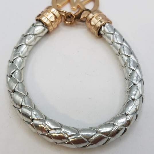 Michael Kors Gold Tone Braided Leather Logo Tag 7inch Bracelet 15.7g image number 4