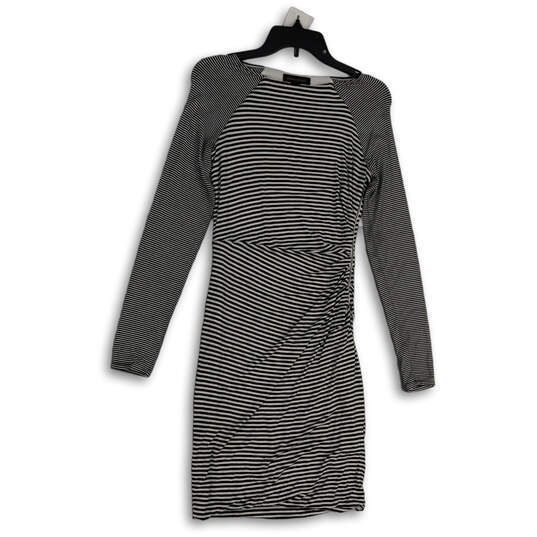 Womens Black White Striped Long Sleeve Knee Length T-Shirt Dress Size XS image number 1