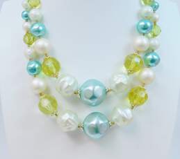 Vintage Yellow Blue & Faux Pearl Double Strand Necklace & Flower Clip-On Earrings 74.6g alternative image