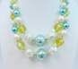 Vintage Yellow Blue & Faux Pearl Double Strand Necklace & Flower Clip-On Earrings 74.6g image number 2