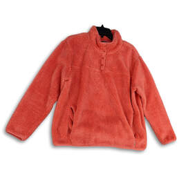 Womens Pink Fleece Mock Neck Pocket Long Sleeve Pullover Sweatshirt Size XL