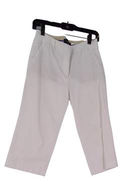 Womens White Flat Front Pockets Straight Leg Cropped Pants Size 4P