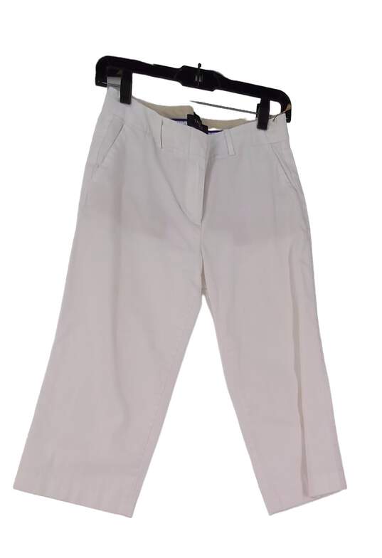 Womens White Flat Front Pockets Straight Leg Cropped Pants Size 4P image number 1