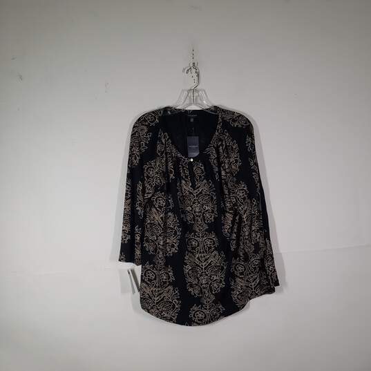 NWT Womens Floral Regular Fit 3/4 Sleeve Round Neck Blouse Top Size 1X image number 1