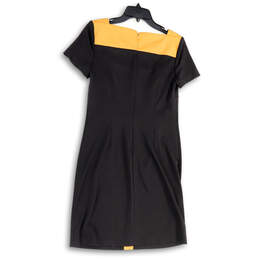 Womens Black Brown Square Neck Short Sleeve Knee Length Sheath Dress Size 4 alternative image