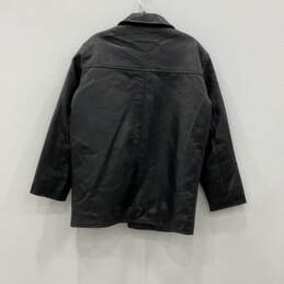 Mens Black Leather Long Sleeve Pockets Button Front Motorcycle Jacket Sz L alternative image