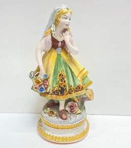 Porcelain Statue 18 inch Handcrafted Girl with Flowers Vintage /Pottery/Italy