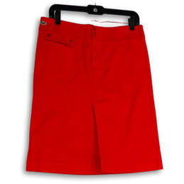 Womens Red Front Slit Flap Pocket Knee Length A-Line Skirt Size 40
