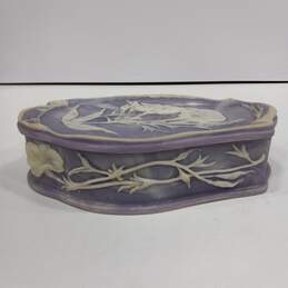 Vintage Genuine Incolay Stone Purple And White Floral Jewelry Box - Handcrafted In The USA alternative image