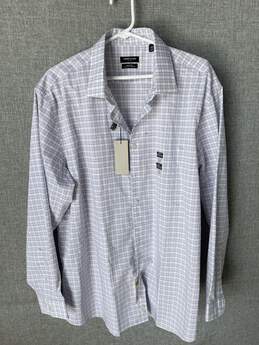 Mens White Plaid Cotton Slim-Fit Non-Iron Dress Shirt Size XL T-0428653-D