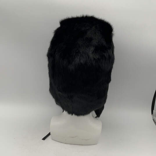 Womens Black Rabbit Fur Adjustable Ear Flap Winter Trapper Hat Size Large image number 1