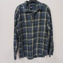 Patagonia Men's Organic Cotton Blue Plaid LS Button Up Shirt Size L