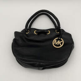 Womens Black Leather Inner Pocket Double Handle Snap Shoulder Bag
