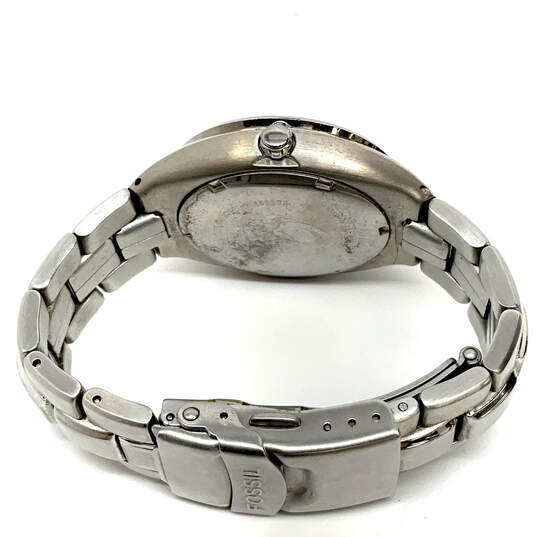 Designer Fossil Blue Silver-Tone Oyster Bracelet Analog Wristwatch image number 2