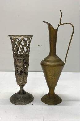 Vintage Art Nouveau Silver Plated Vase /Brass Decanter Lot of 2 Metalware