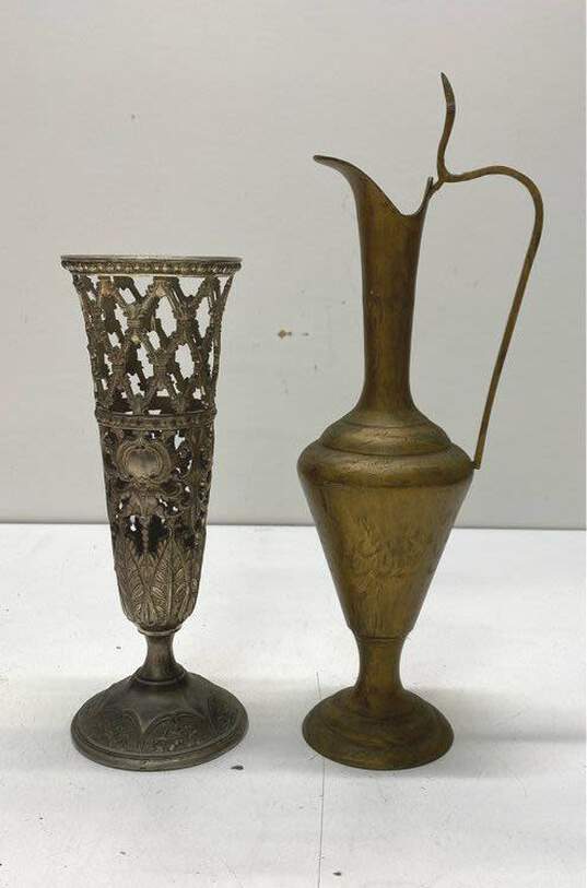 Vintage Art Nouveau Silver Plated Vase /Brass Decanter Lot of 2 Metalware image number 1