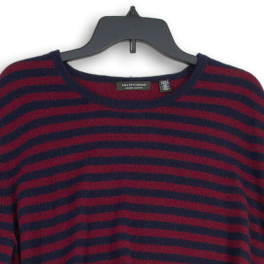 Mens Red Blue Striped Crew Neck Long Sleeve Pullover Sweater Size XL image number 2