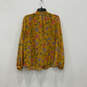 Womens Yellow Floral Pleated Long Sleeve Smocked Tie Neck Blouse Top Sz XL image number 2