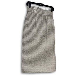 NWT Womens Gray Striped Elastic Waist Midi Straight And Pencil Skirt Size S