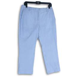 NWT Lands' End Womens Blue White Striped Straight Leg Cropped Pants Size 8P