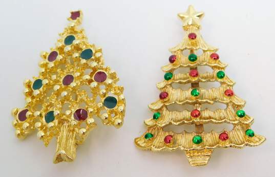 Gerrys Vintage & Modern Goldtone Red & Green Rhinestones & Enamel Christmas Tree & Wreath Brooches Variety 76g image number 4