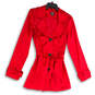 Womens Red Long Sleeve Ruffle Notch Lapel Belted Button Front Jacket Size M image number 1