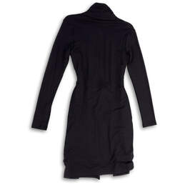 Womens Black Long Sleeve Waffle Knit Tie Waist Sleepwear Robe Size XXS alternative image