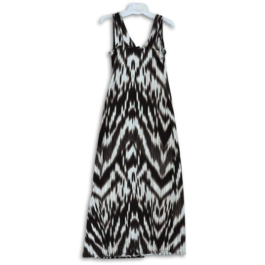 Womens White Brown Chevron Sleeveless V-Neck Ruched Maxi Dress Size Small image number 2