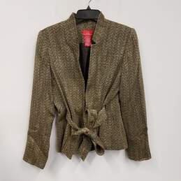 Womens Gold Tweed Long Sleeve Collared Front Belted Blazer Jacket Size 8