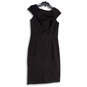 Womens Black Front Slit Cap Sleeve Back Zip Knee Length Sheath Dress Size 8 image number 1
