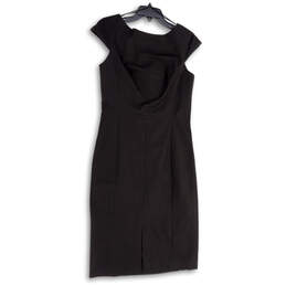 Womens Black Front Slit Cap Sleeve Back Zip Knee Length Sheath Dress Size 8