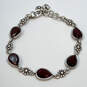 Designer Brighton Silver-Tone Red Crystal Cut Stone Flower Chain Bracelet image number 2