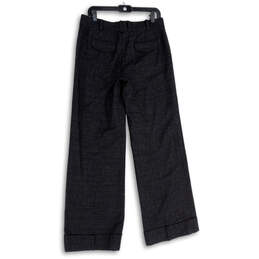 Womens Black Flat Front Slash Pocket Cuffed Wide Leg Trouser Pants Size 8 alternative image
