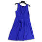 Womens Blue Wrap V-Neck Sleeveless Pleated Knee Length A-Line Dress Sz 6-8 image number 1