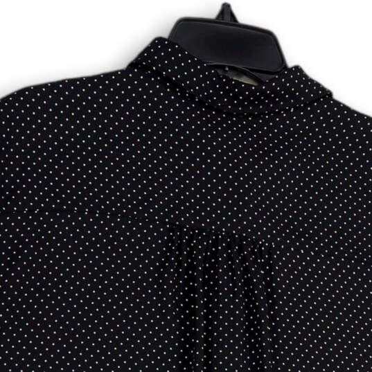 Womens Black White Polka Dot Short Sleeve Collared Button-Up Shirt Size L image number 4
