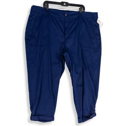 NWT Womens Navy Blue Signature Fit Flat Front Mid Rise Capri Pants Size 22W