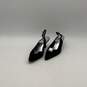 Womens Black Suede Pointed Toe Rhinestone Buckle Kitten Slingback Heels Size 7 M image number 2
