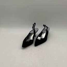 Womens Black Suede Pointed Toe Rhinestone Buckle Kitten Slingback Heels Size 7 M alternative image