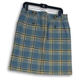 Eddie Bauer Womens Blue Plaid Belt Loops Button Front Mini Skirt Size 8 alternative image