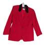 Womens Red Wool Long Sleeve Collared Pockets Blazer Suit Jacket Size 14 image number 1