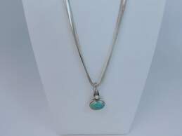 Artisan 925 Turquoise Cabochon & Pearl Pendant Chunky Wide Snake Chain Necklace 32.3g alternative image